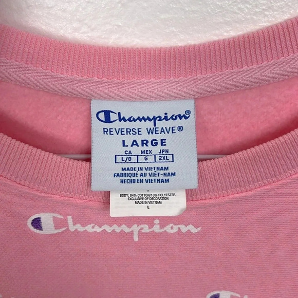 Champion Women’s L Crewneck Pink & White Allover Logo Sweatshirt - Picture 3 of 6